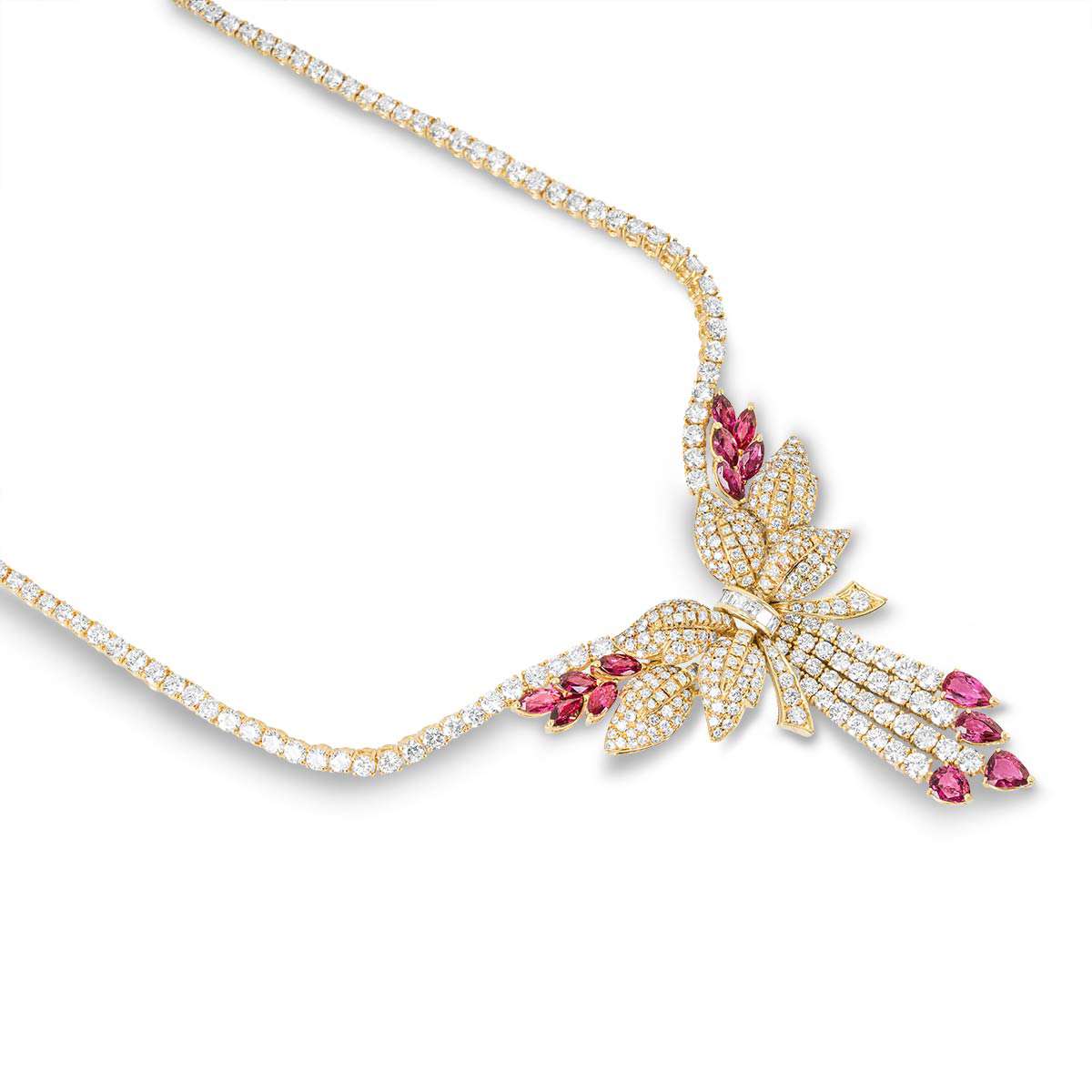 Yellow Gold Diamond and Ruby Necklace